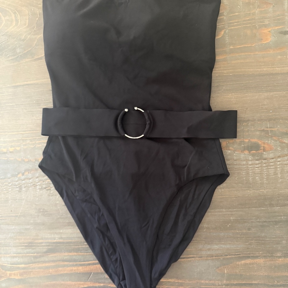 Robin Piccone Black One Piece Swimsuit with Belt Detail